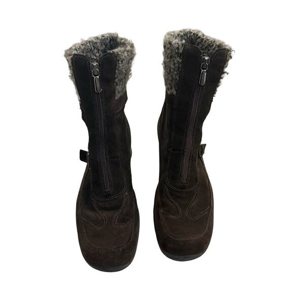 Aquatalia Brown Suede Leather Shearling Ankle Boots Sz 10